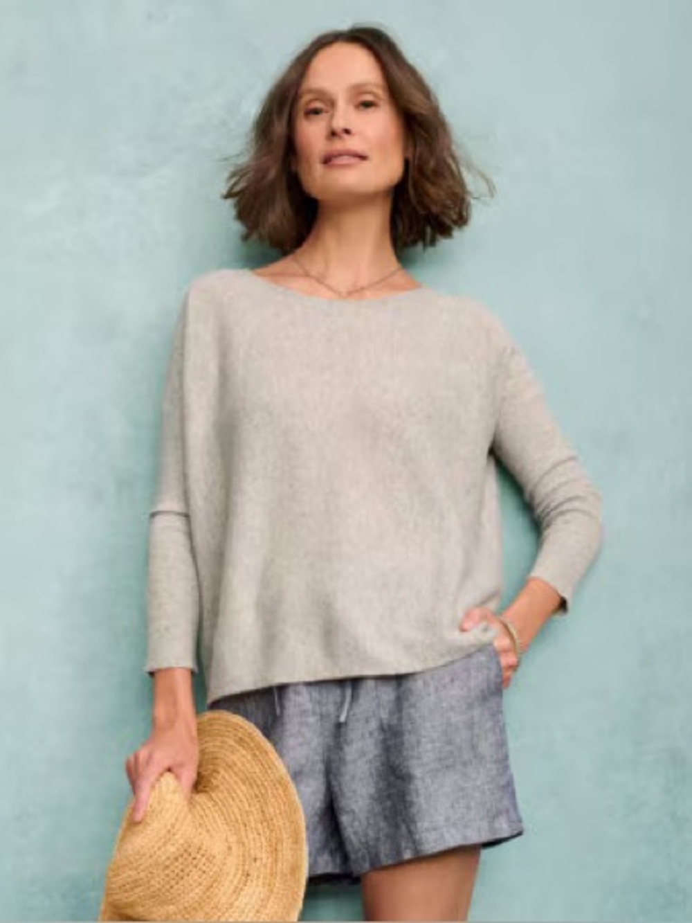 GARNET HILL Heathered Gray Essential Cashmere Cropped Sweater Sustainable SZ S